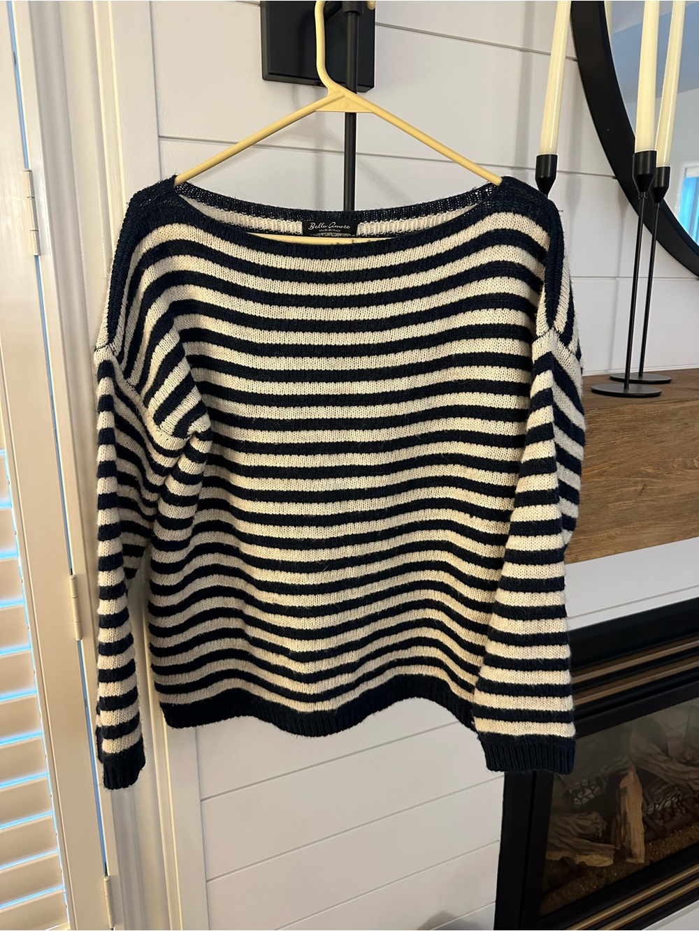 Bella Amore ALPACA WOOL BLEND Navy and White Striped Scoop Neck Sweater